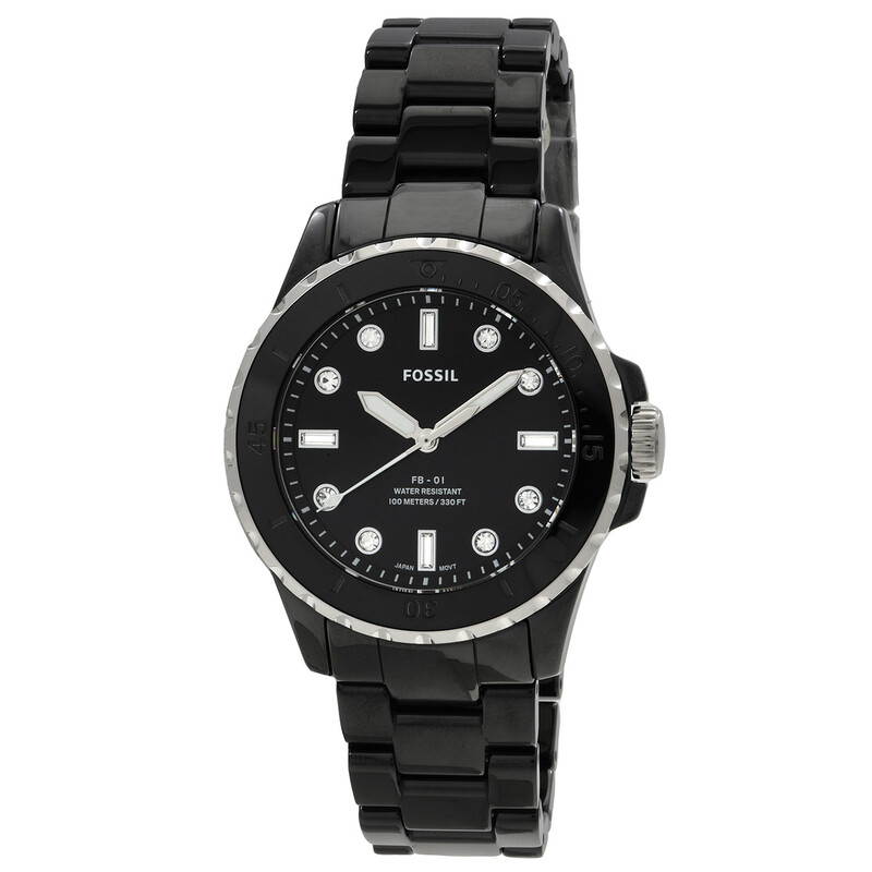 Fossil FB-01 Quartz Crystal Black Dial Ceramic Band Ladies Watch