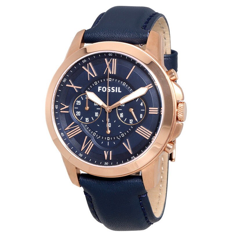 ファイヤクォーツ　握り石　125g NO.395 Fossil Grant Multi-Function Navy Dial Navy Leather Men's Watch