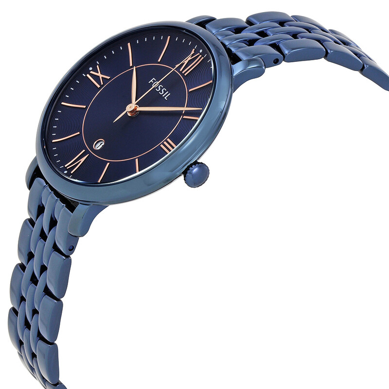 Fossil, this women\'s watch features:
Stainless steel bracelet and case
Navy dia Navy Blue Fossil Watch for Ladies | Silver-tone Fossil  main image 2