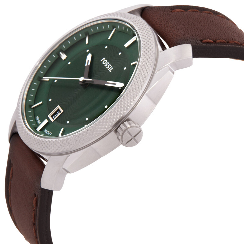 Fossil Silver Watch with Green Crystal Bezel and Brown Leather Strap s-l400.jpg main image 3