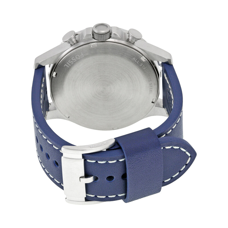 Fossil Nate Chronograph Beige Dial Navy Blue Leather Men's Watch