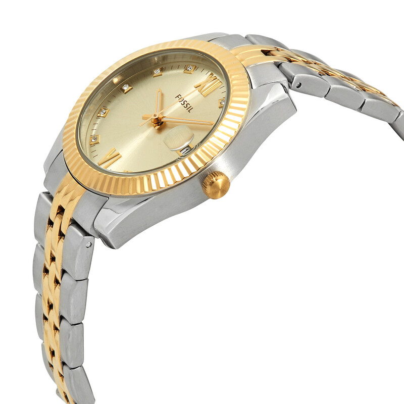Fossil Scarlette Mini Quartz Crystal Gold Dial Ladies Watch ES4949