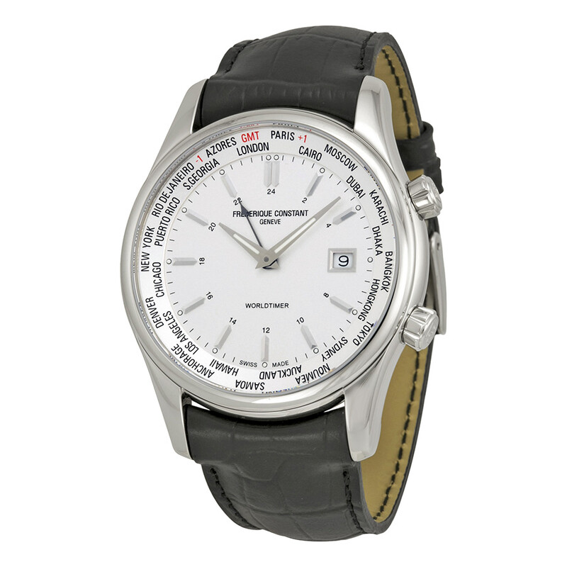 時計 FREDERIQUE CONSTANT Worldtimer FC255S6B6 Frederique Constant Index Worldtimer Silver Dial Black Leather