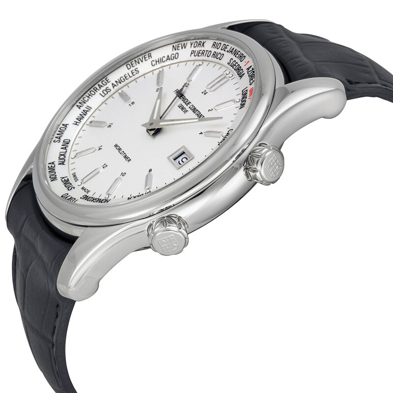 Frederique Constant Index Worldtimer Silver Dial Black Leather