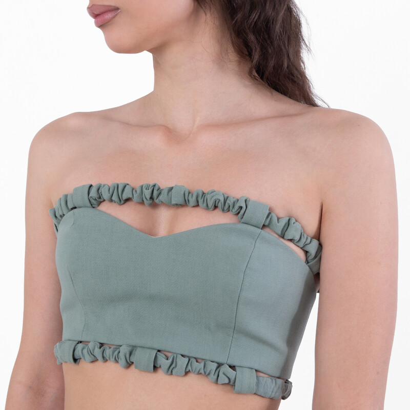 Ganni Ladies Green Bay Suiting Strapless Crop Top, Brand Size 34