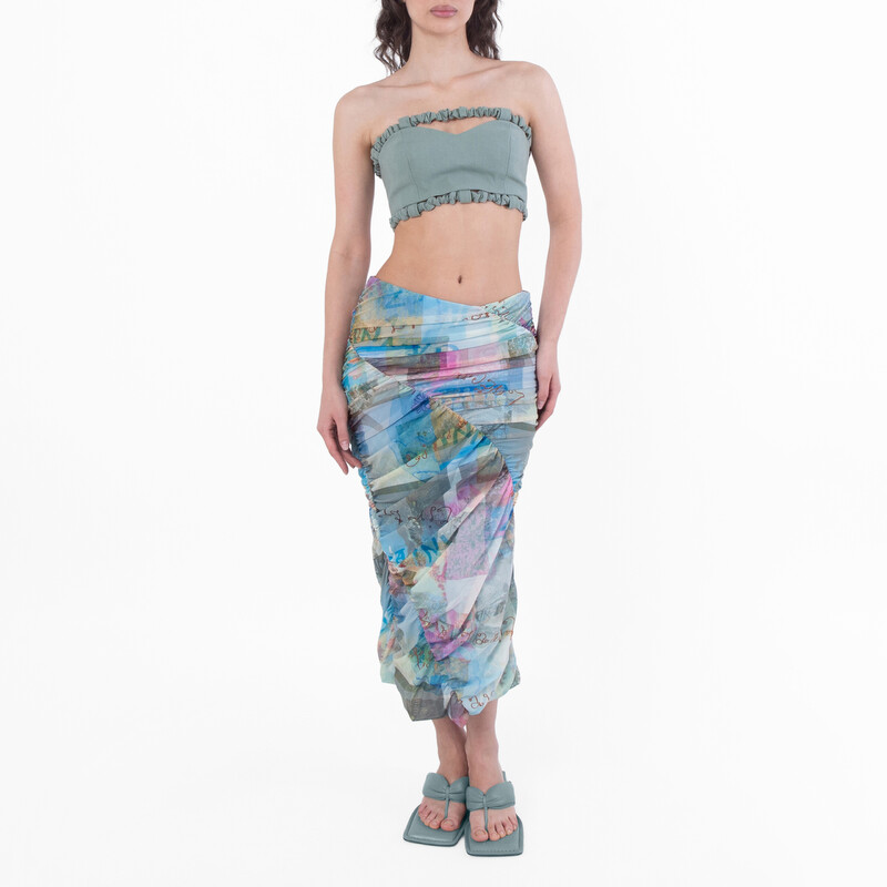 Ganni Ladies Green Bay Suiting Strapless Crop Top, Brand Size 34