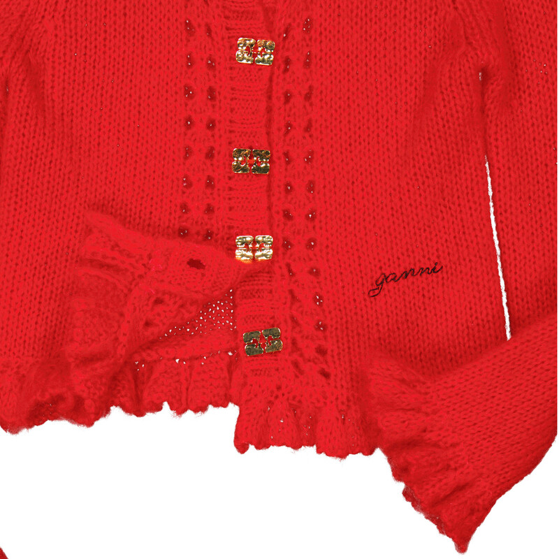 Ganni Ladies Racing Red Mohair Butterfly-Button Cardigan, Size