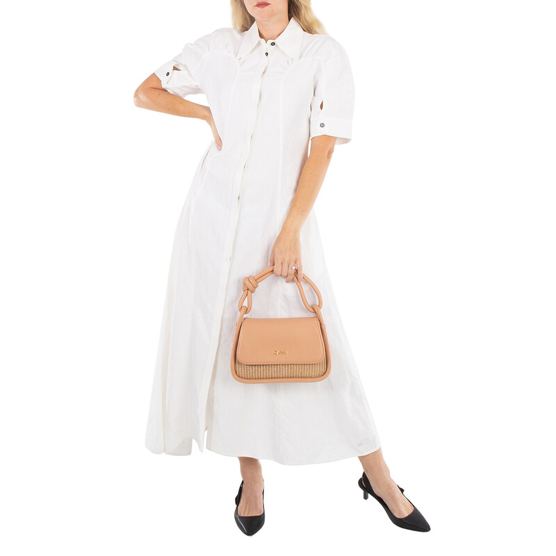 Ganni Ladies Tan Knot Flap Over Woven Raffia Top Handle Bag A4897-895 ...