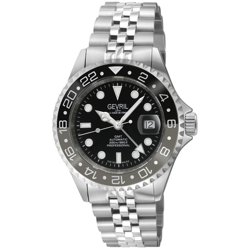 Gevril Wall Street GMT Automatic Black Dial Men's Watch 4958B