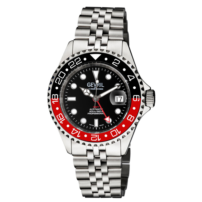 Gevril Wall Street GMT Black Dial Coke Bezel Men's Watch 4954B