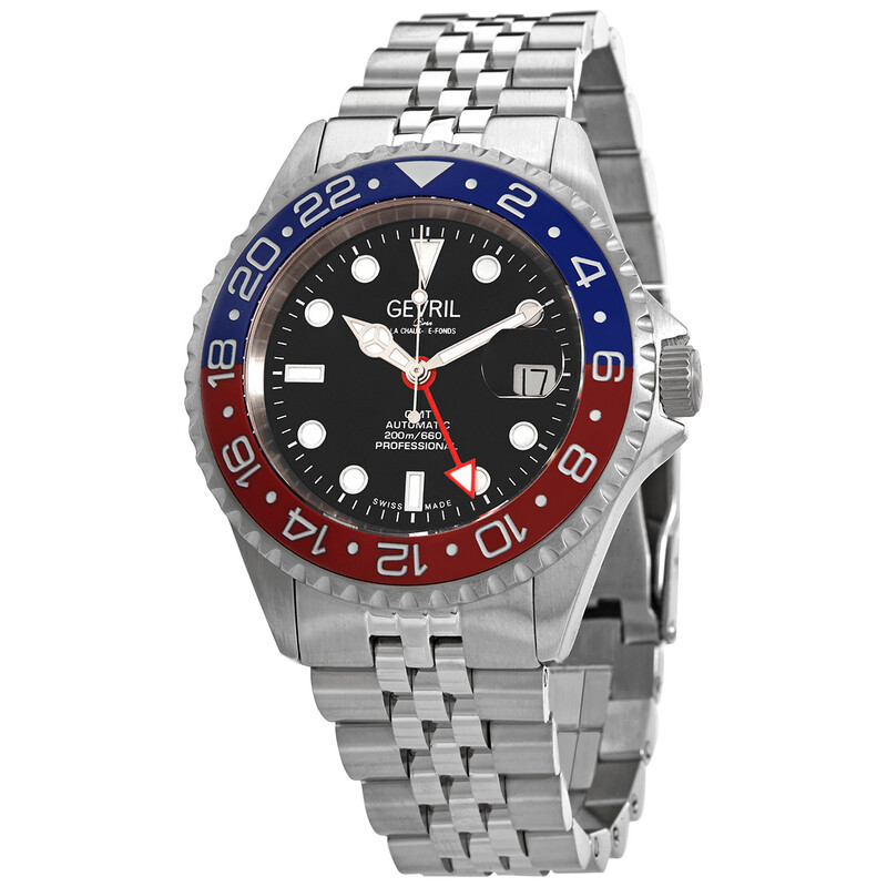 Gevril Wall Street GMT Black Dial Pepsi Bezel Men's Watch 4952B
