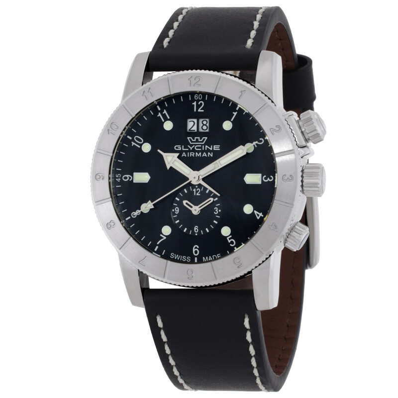 Glycine Airman Contemporary GMT Quartz Black Dial Men's Watch