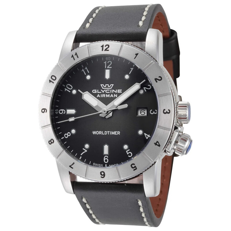 Glycine Airman Contemporary Worldtimer Quartz Black Dial Men's