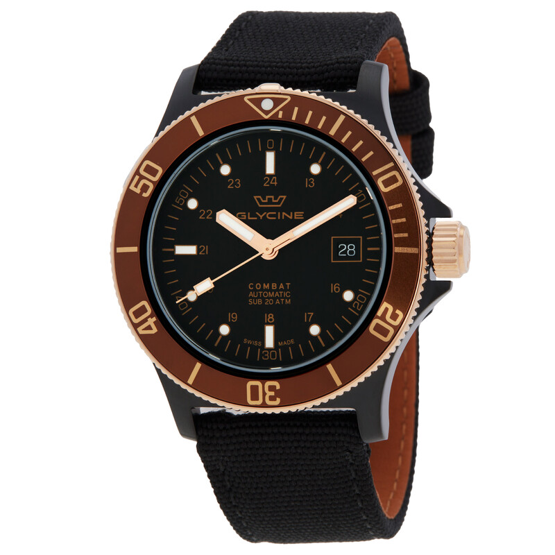 Glycine Combat Sub Automatic Black Dial Men's Nylon Watch GL0093