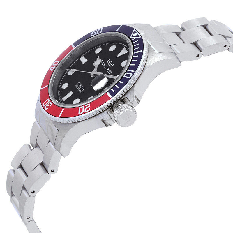 Glycine Combat Sub Quartz Black Dial Pepsi Bezel Men's Watch