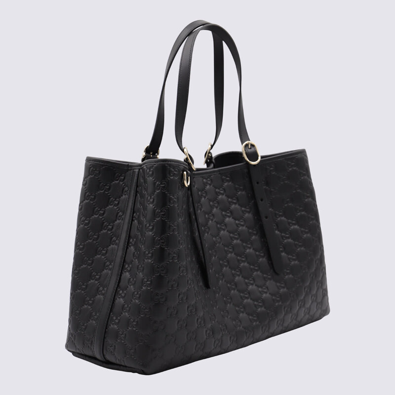 Gucci Black Leather Emblem Big Totes 815213 AAFDV 1000 - Handbags
