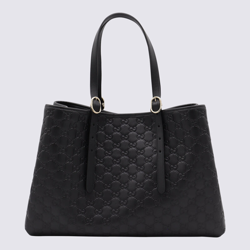 Gucci Black Leather Emblem Big Totes 815213 AAFDV 1000 - Handbags