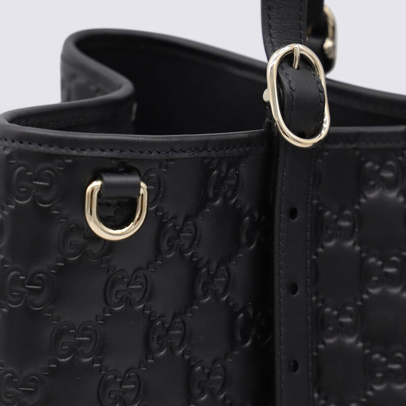 Gucci Black Leather Emblem Big Totes 815213 AAFDV 1000 - Handbags