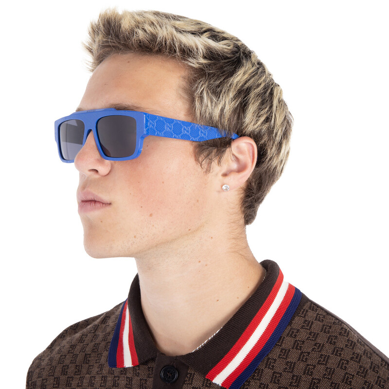 美品 GUCCI サングラス 135 GG2674/S サイドロゴ ブルー Gucci Blue Browline Men's Sunglasses GG1460S 008 56 889652469195