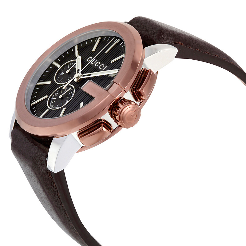 GUCCI ブラウンレザー 時計 Gucci G Chrono XL Black Dial Brown Leather Men's Watch YA101202