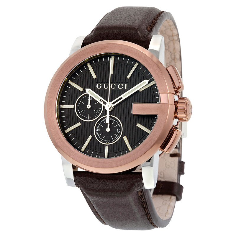 Gucci G Chrono XL Black Dial Brown Leather Men's Watch YA101202