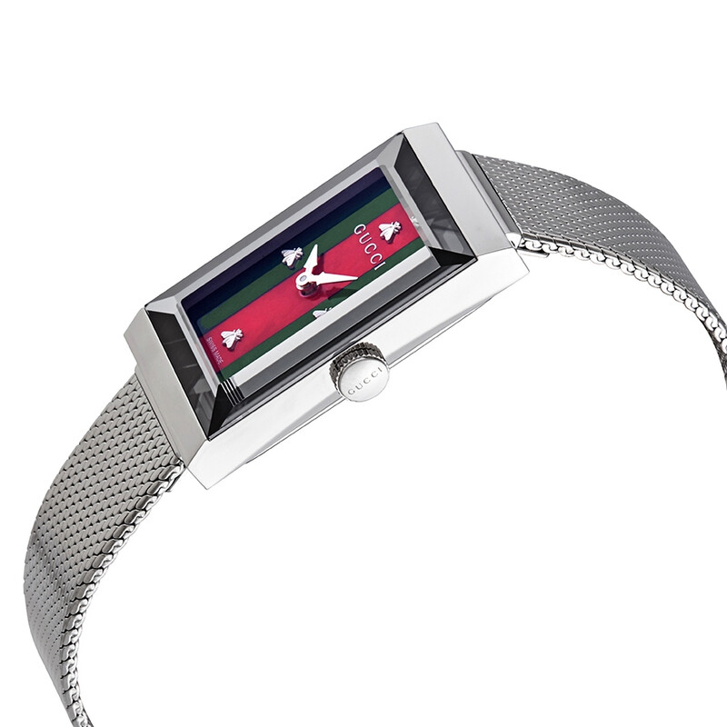 Gucci G-Frame Quartz Green and Red Web Mother of Pearl Dial Ladies