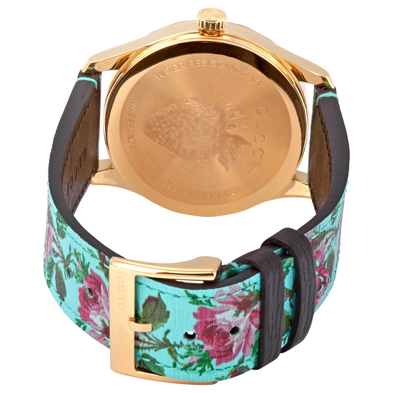 Gucci G-Timeless Aqua Floral Print Dial Ladies Leather Watch
