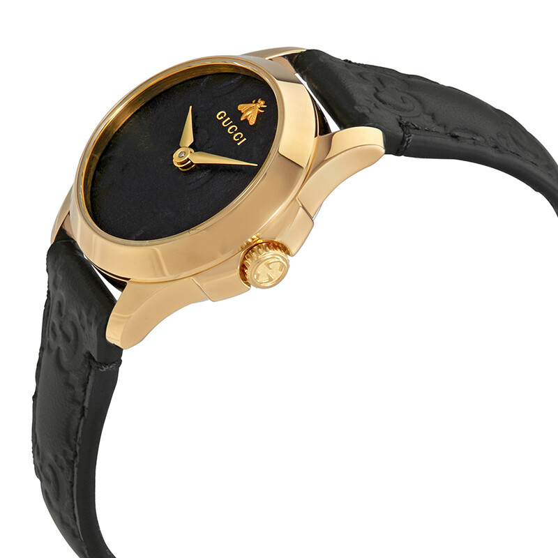 Gucci G-Timeless Black Dial Black Leather Ladies Watch YA126581
