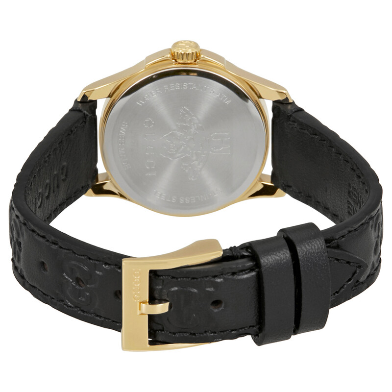 Gucci G-Timeless Black Dial Black Leather Ladies Watch YA126581