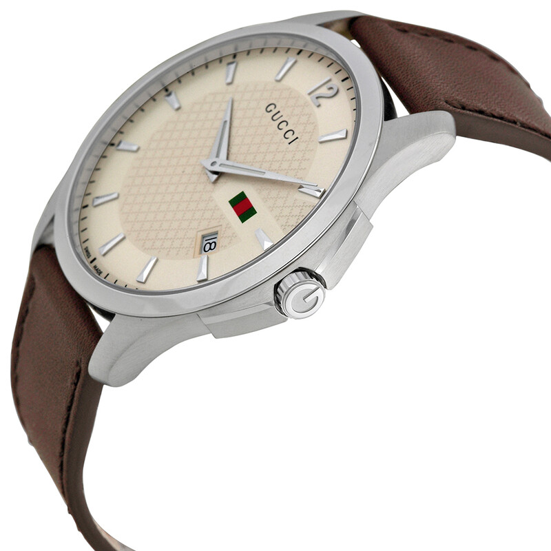 Gucci G-Timeless Ivory Dial Brown Leather Strap Men's Watch