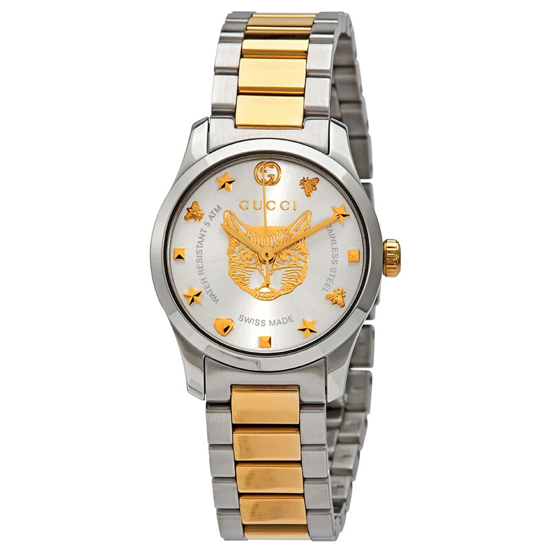 Gucci G-Timeless Quartz Silver Dial Two-tone Ladies Watch YA126596