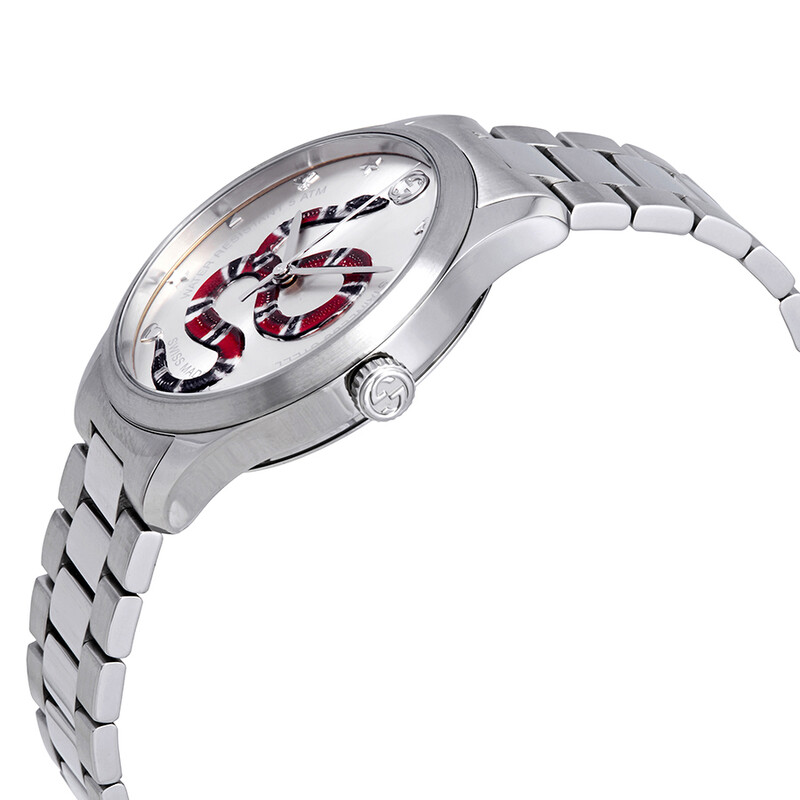 Gucci G-Timeless Silver Dial with Snake Motif Stainless Steel