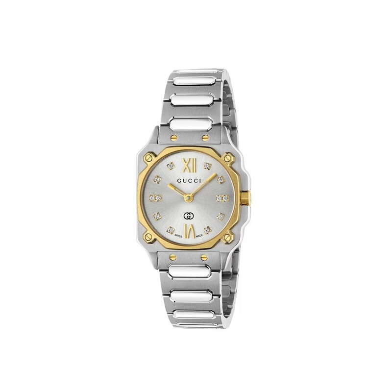 Gucci G-Flat Quartz Diamond Silver Dial Ladies Watch YA166503