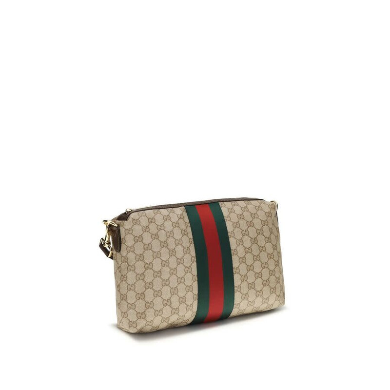 Gucci GG Canvas Web Stripe Shoulder Bag — Beige