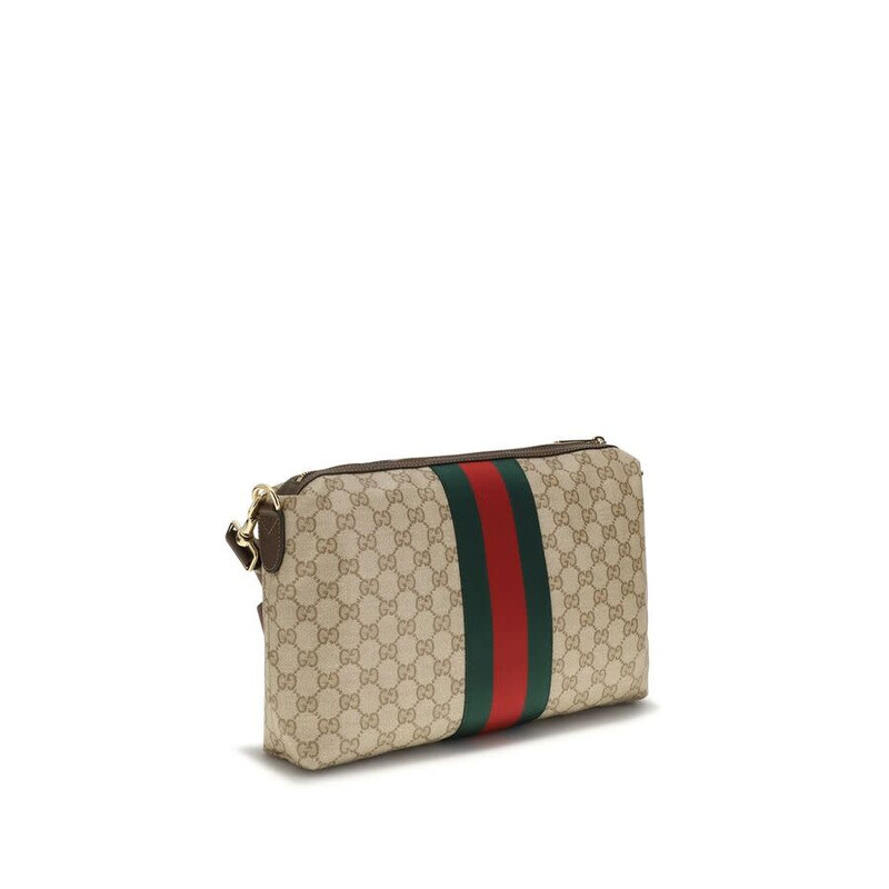 Gucci GG Canvas Web Stripe Shoulder Bag — Beige