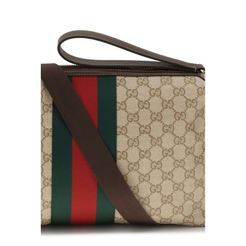 Gucci GG Canvas Web Stripe Shoulder Bag — Beige
