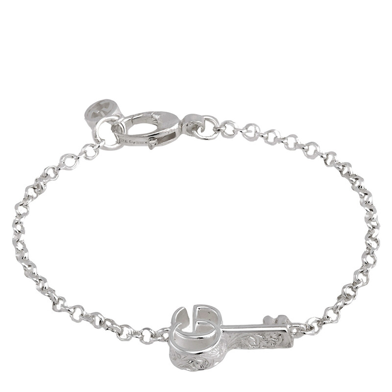 Gucci Gg Marmont Sterling Silver Key Charm Bracelet Size 17
