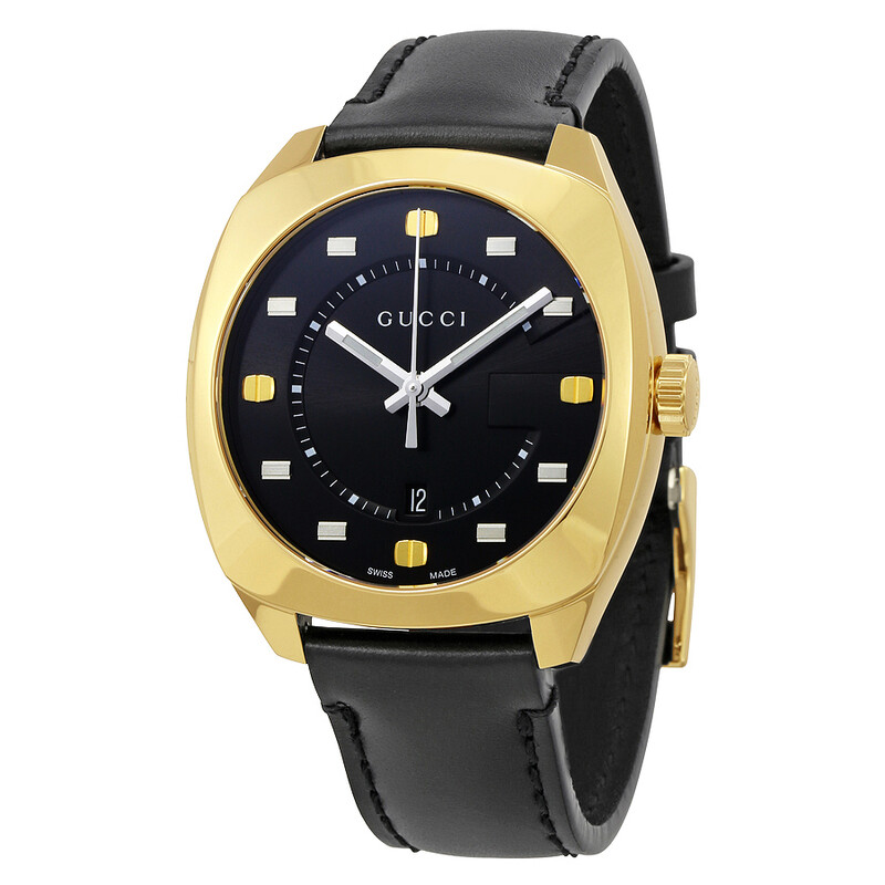 Gucci GG2570 Black Dial Black Leather Men's Watch YA142310