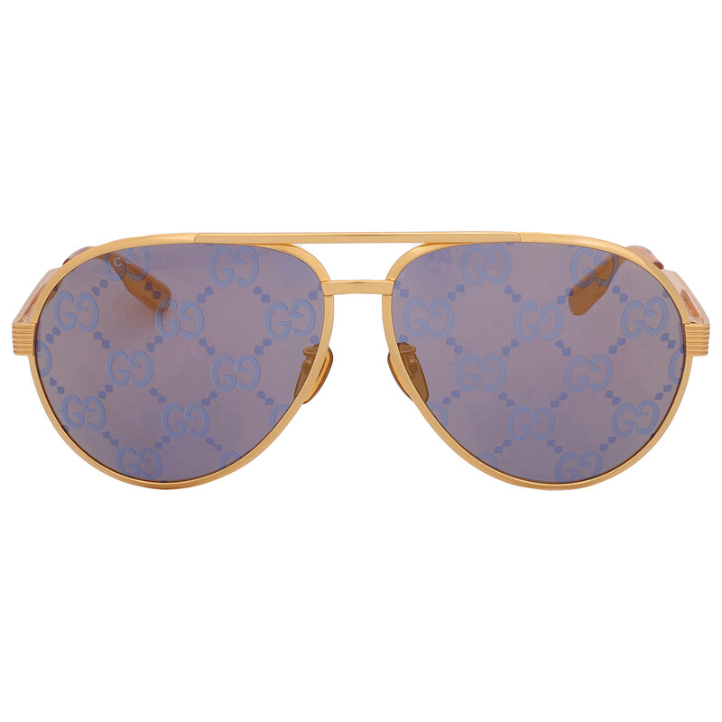 Gucci Gold with Blue Logo Mirror Pilot Men's Sunglasses GG1513S