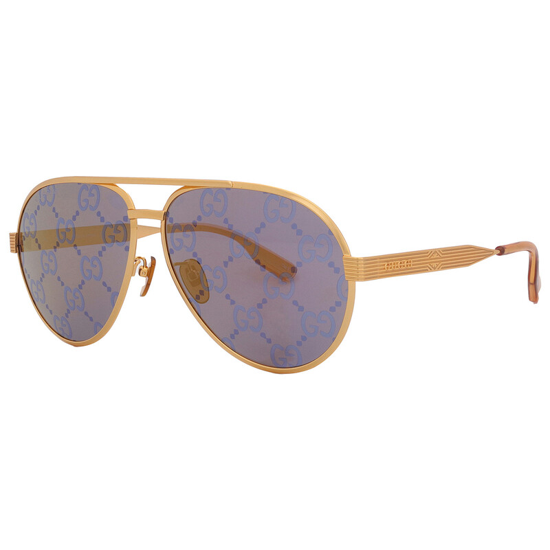 Gucci Gold with Blue Logo Mirror Pilot Men's Sunglasses GG1513S