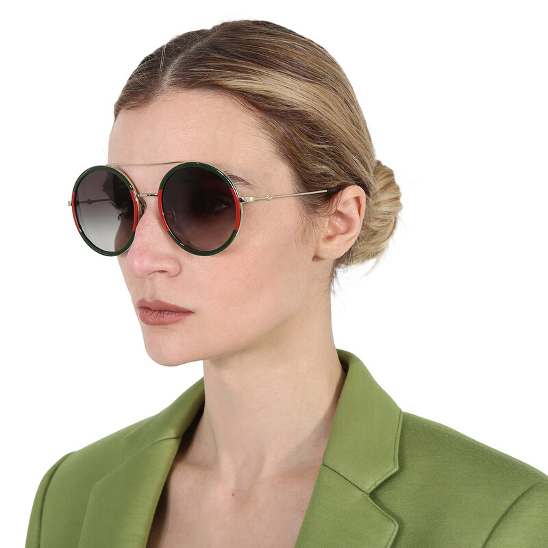 Gucci Green Gradient Round Ladies Sunglasses GG0061S 003 56