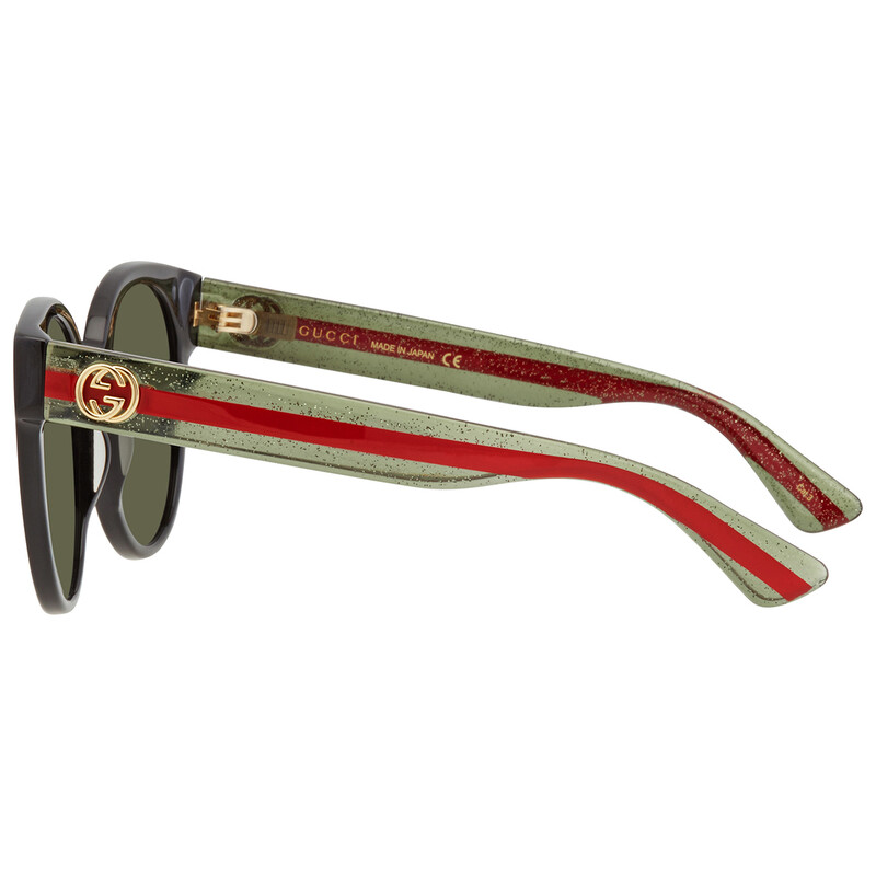Gucci GG0035S 002 Women Round Sunglasses - Black / Green / Red gucci-gg0035s-004-hd-  main image 4