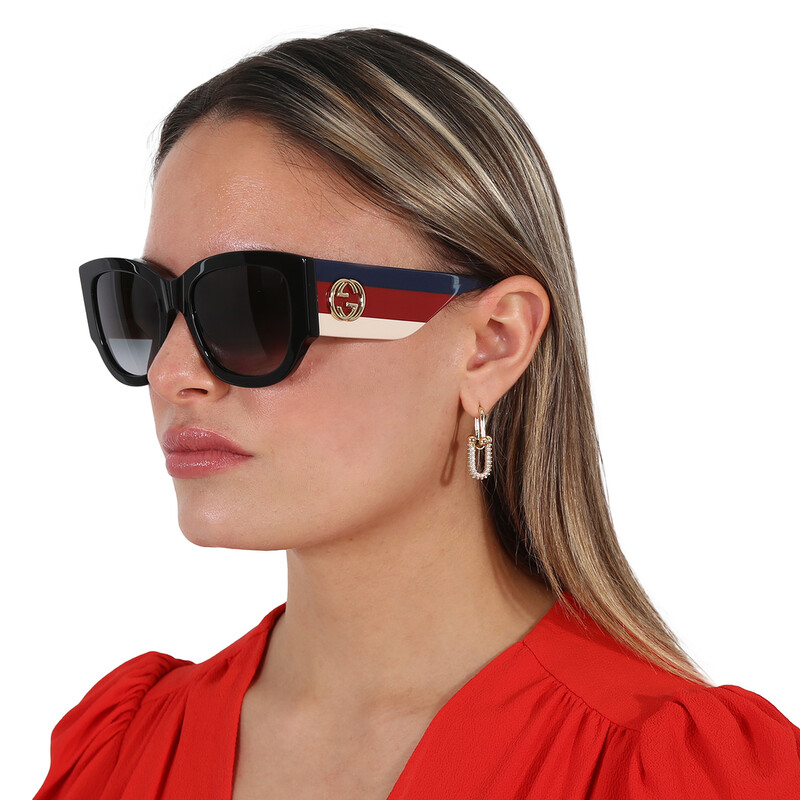 Gucci Black Sunglasses with Red, Blue and Cream Stripe Temples GG0276S 001 Gucci Grey Gradient Cat Eye Ladies Sunglasses GG0276S 001 53  main image 3