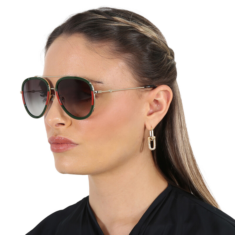 Gucci Grey Gradient Pilot Unisex Sunglasses GG0062S 003 57
