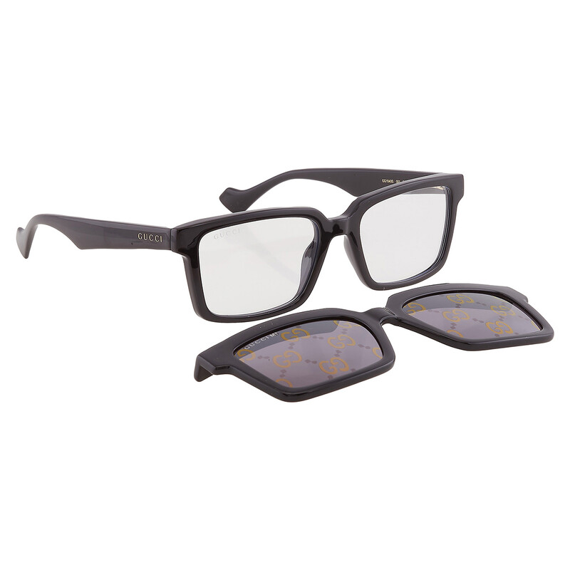 Gucci Grey Logo Clip-On Rectangular Men's Sunglasses GG1543S 001