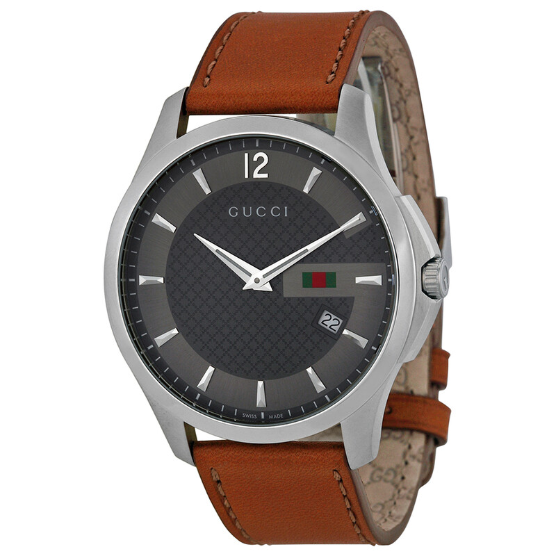Gucci G-Timeless Anthracite Dial Leather Strap Men display picture 1
