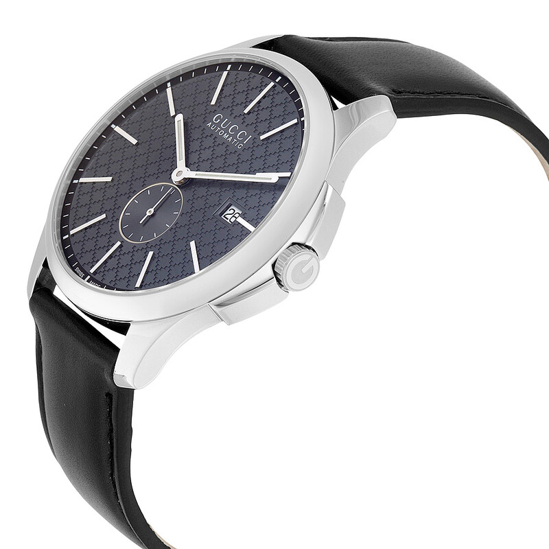 Gucci G-Timeless Automatic Grey Dial Black Leather Men's Watch