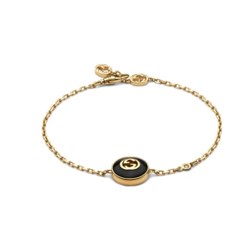 Gucci Interlocking 18ct Yellow Gold Black Onyx Bracelet