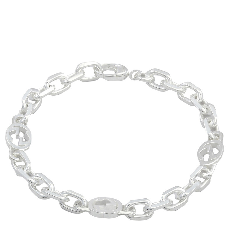 Gucci Interlocking G Motif Sterling Silver Bracelet, Size 19 Gucci Interlocking G Motif Sterling Silver Bracelet, Size 19