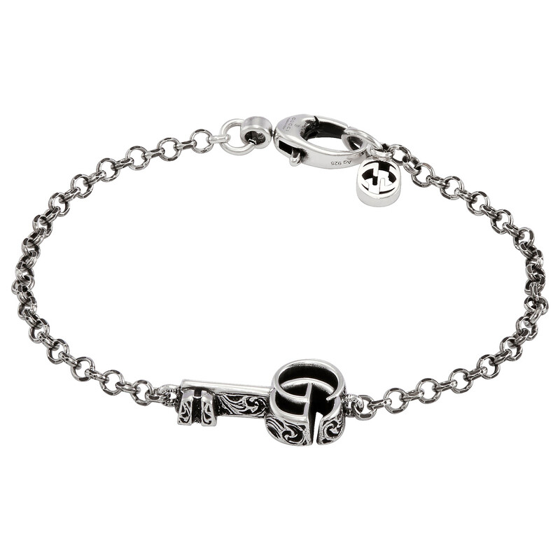 Gucci Ladies 925-Sterling Silver Double G Key Bracelet, Size 17